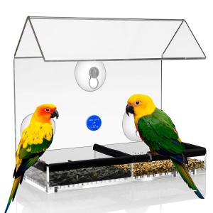 Window Acrylic Bird Feeders with Tray and Drain Holes