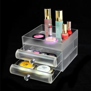 Clear Frosted Acrylic Makeup Organizer with Drawers and Crystal Handles