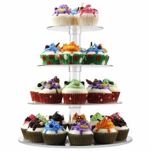 Acrylic 4-Tier Round Cupcake Stand Display, Dessert Holders Cupcake Tree, Clear Wedding Cupcake Cake