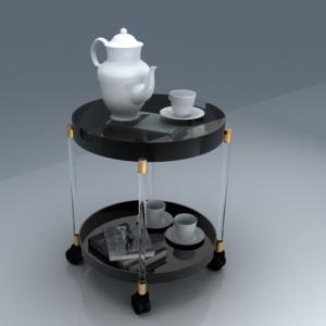 Black Round Shape Coffee Tea Table Furniture with Wheels