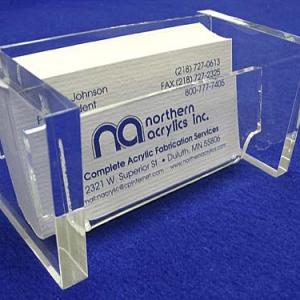 Clear acrylic name card holder and stand at the office