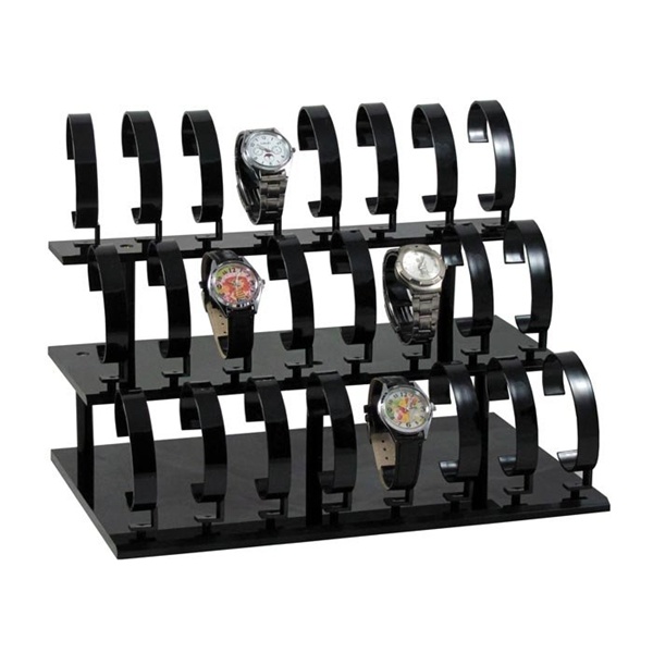 Custom Clear or Black Acrylic bracelet Watch Jewelry Display Stand, 24 Pieces Watches, 3 Tier