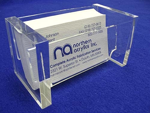Clear acrylic name card holder and stand at the office