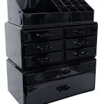 Black Acrylic Makeup Cosmetic Organizer Storage Drawers Display Boxes Case
